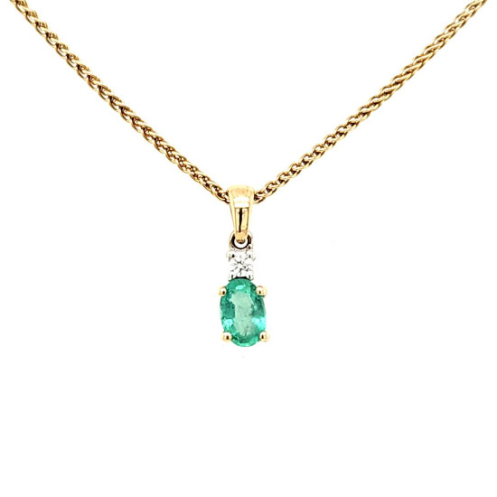 Pre Owned 9ct Emerald and Diamond Pendant with Chain ZT12